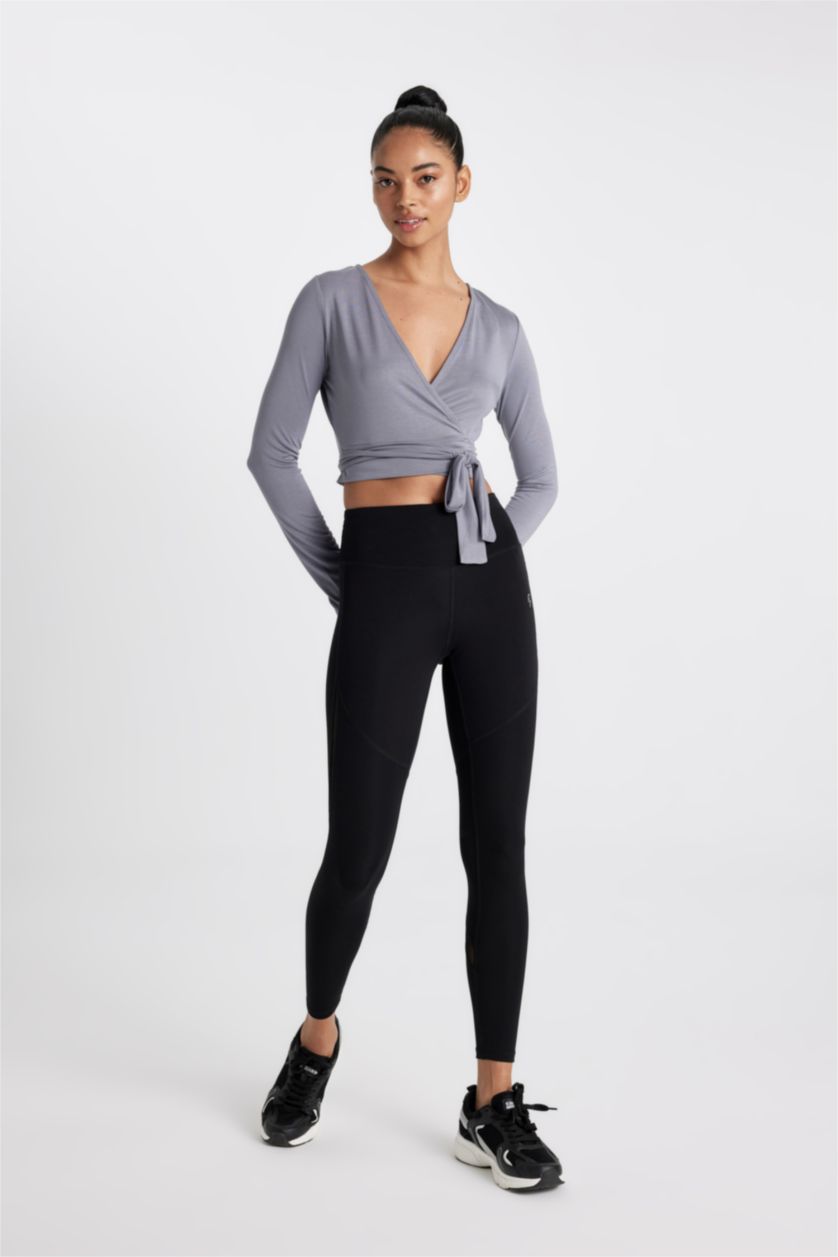 Woman Black DeFactoFit Waist Wrapping Heavy Fabric Sports Leggings