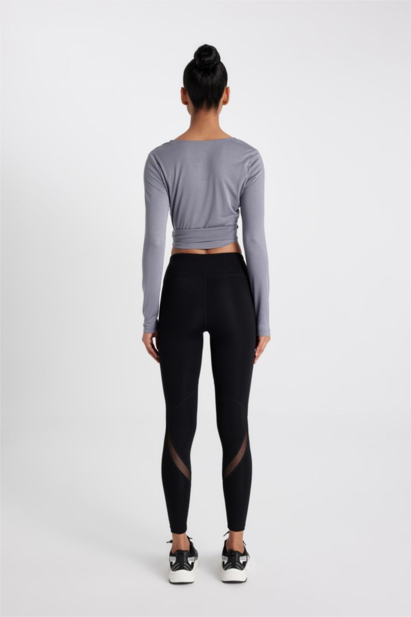 Woman Black DeFactoFit Waist Wrapping Heavy Fabric Sports Leggings