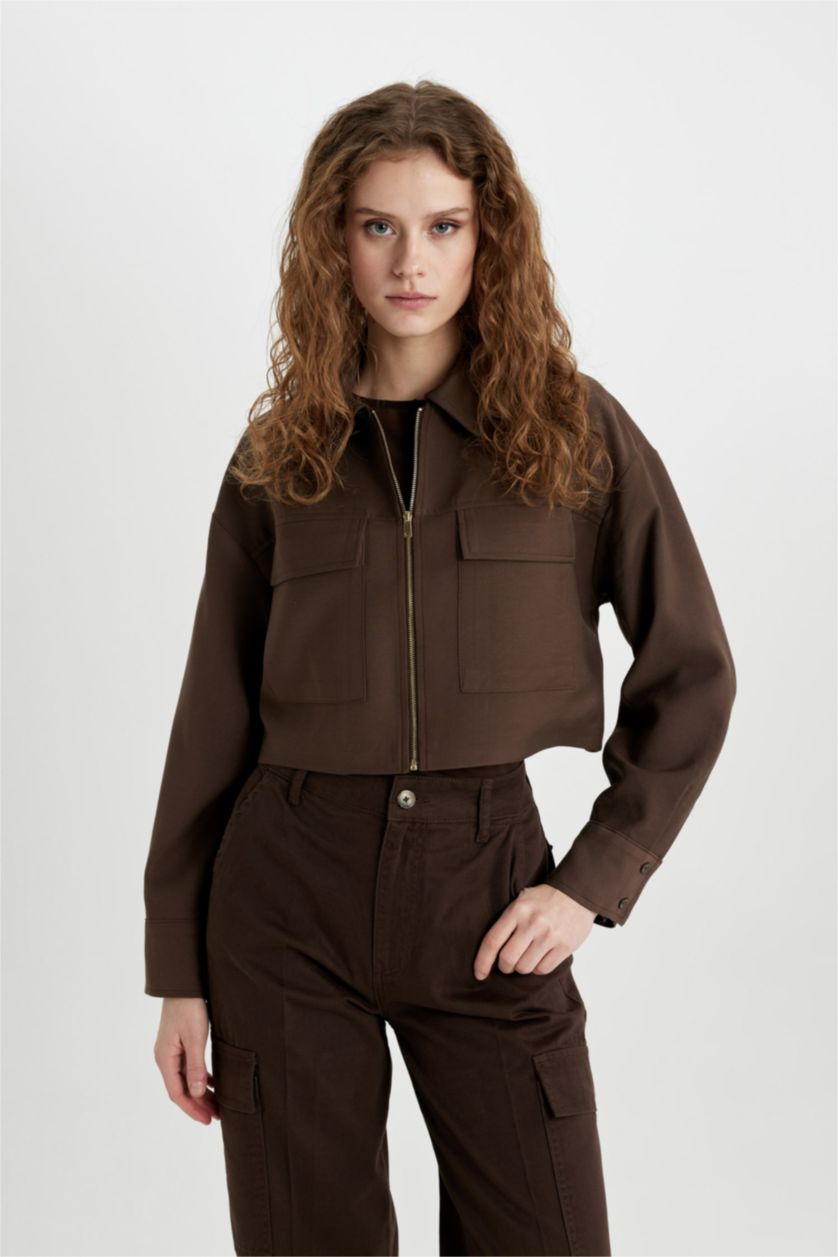 WOMAN Brown Shirt Collar Sensual Blazer