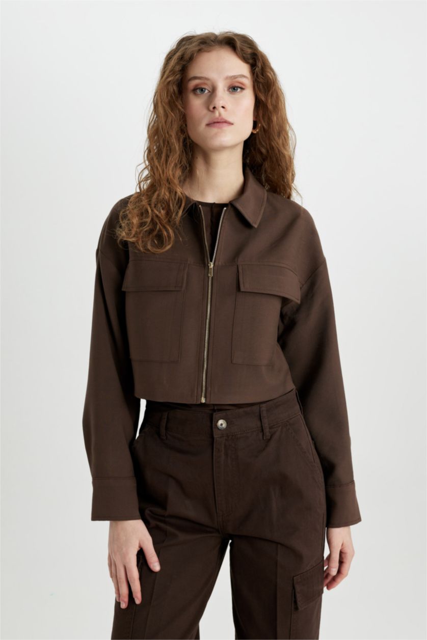 WOMAN Brown Shirt Collar Sensual Blazer