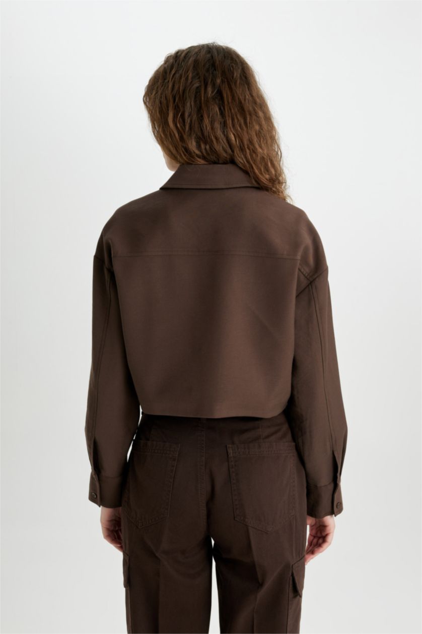 WOMAN Brown Shirt Collar Sensual Blazer