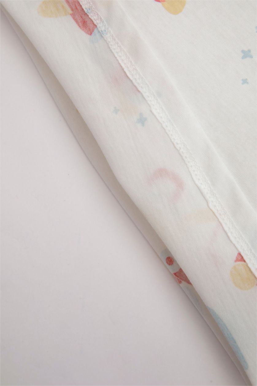 Erkek Bebek Ekru Pijama Takımı Penye Desenli Kısa Kollu Üst Beli Lastikli Uzun Alt Erkek Bebek