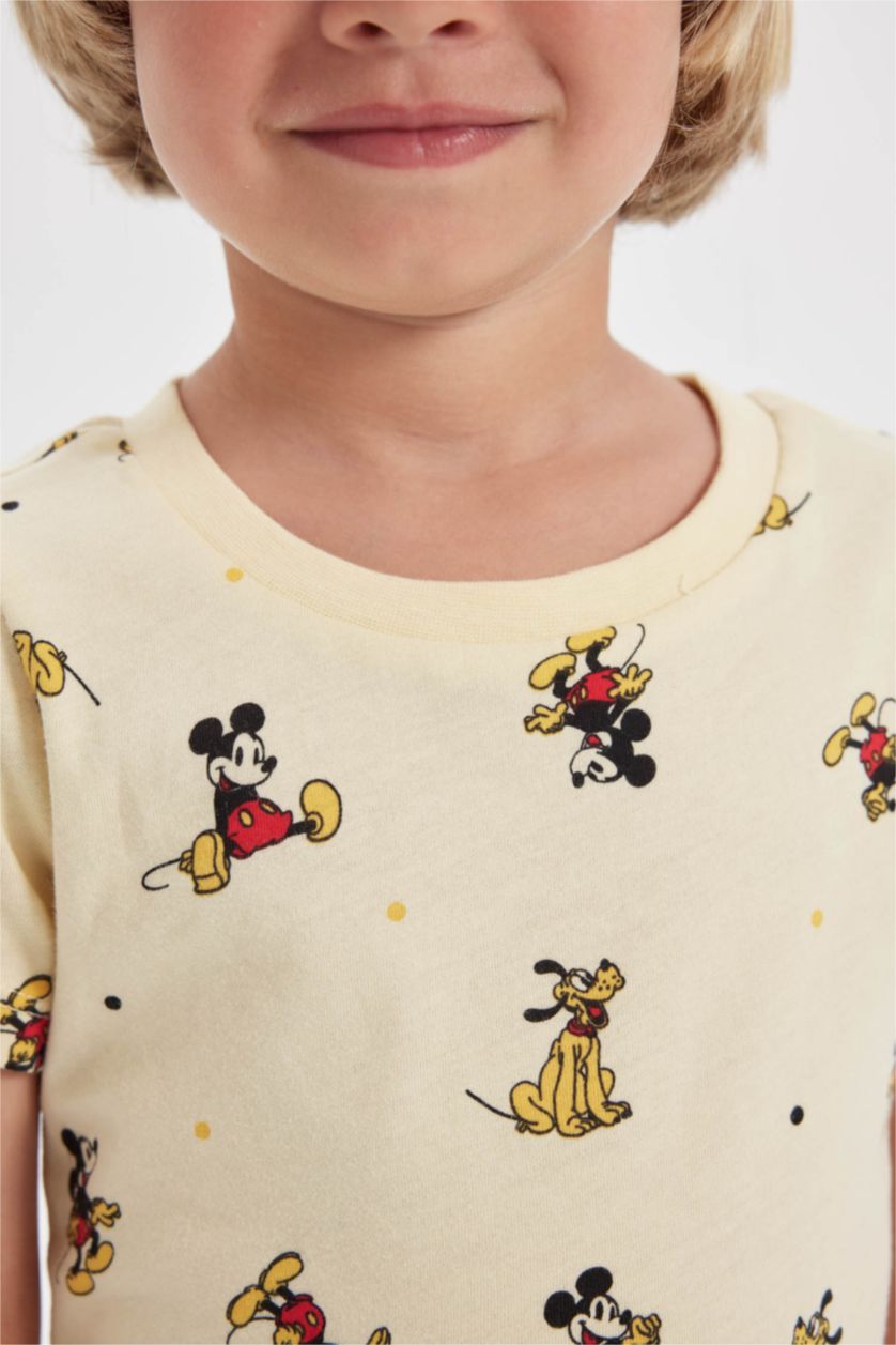 Baby Boy Light Yellow Baby Boy Disney Mickey & Minnie Short Sleeve Cotton 2 Piece Pajama Set