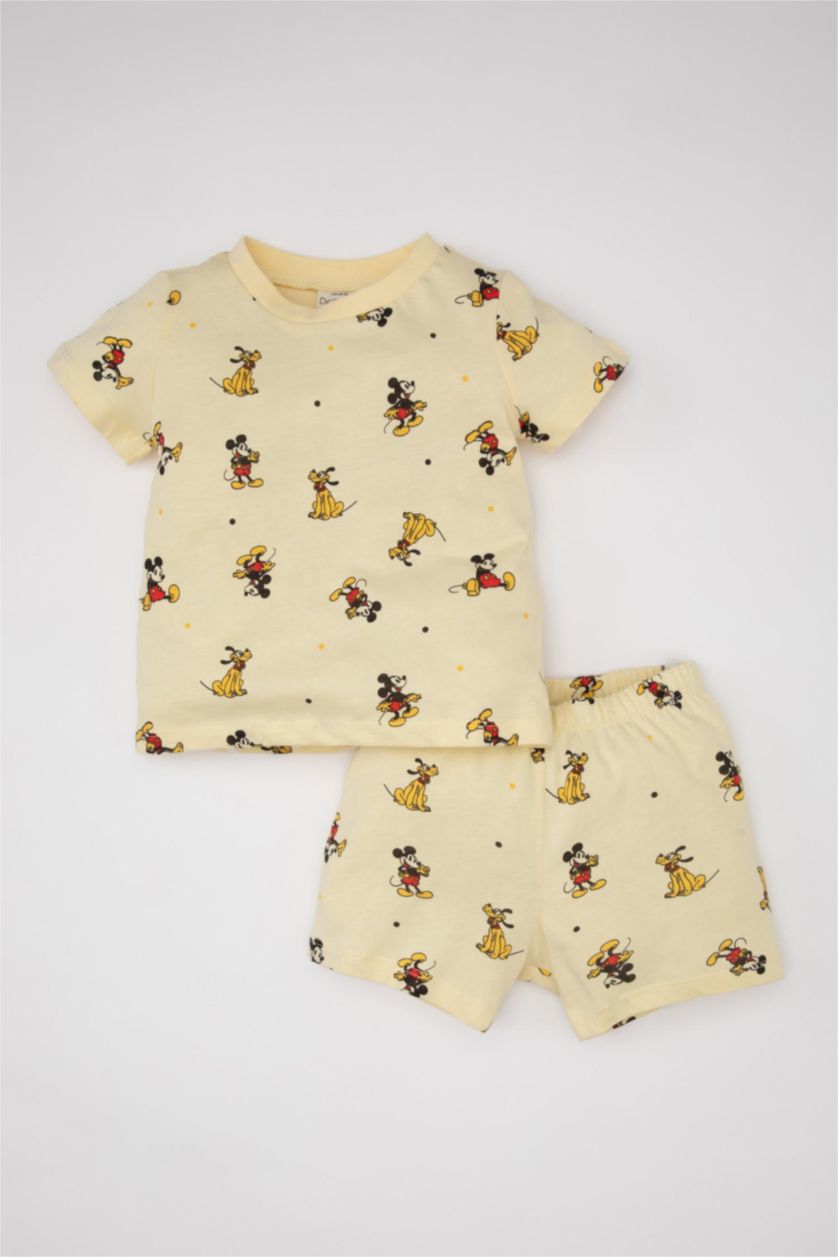 Baby Boy Light Yellow Baby Boy Disney Mickey & Minnie Short Sleeve Cotton 2 Piece Pajama Set