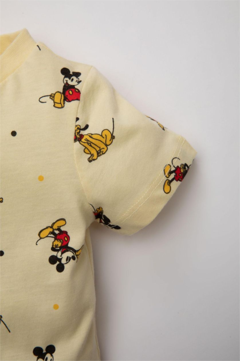 Baby Boy Light Yellow Baby Boy Disney Mickey & Minnie Short Sleeve Cotton 2 Piece Pajama Set