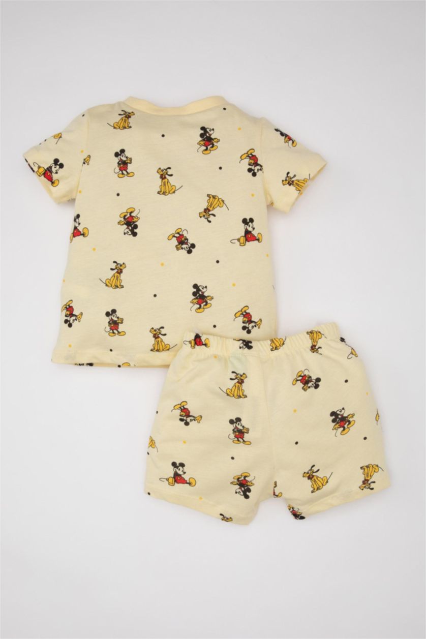 Baby Boy Light Yellow Baby Boy Disney Mickey & Minnie Short Sleeve Cotton 2 Piece Pajama Set