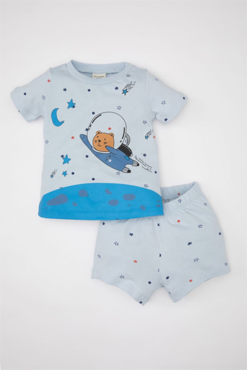 BABY BOY Light Blue Baby Boy Printed Cotton 2 Piece Pajama Set