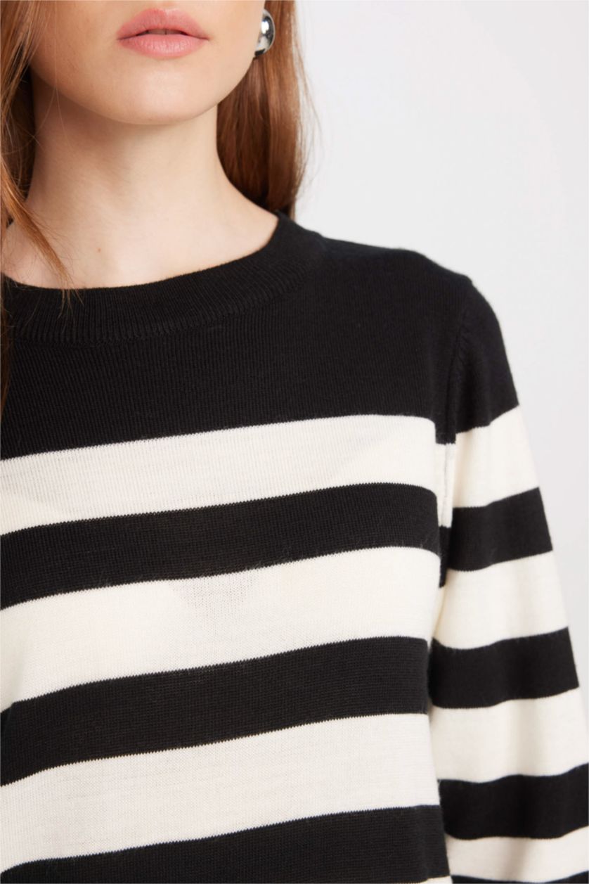 Kadın Siyah Regular Fit Çizgili Uzun Kollu Maxi Triko Elbise