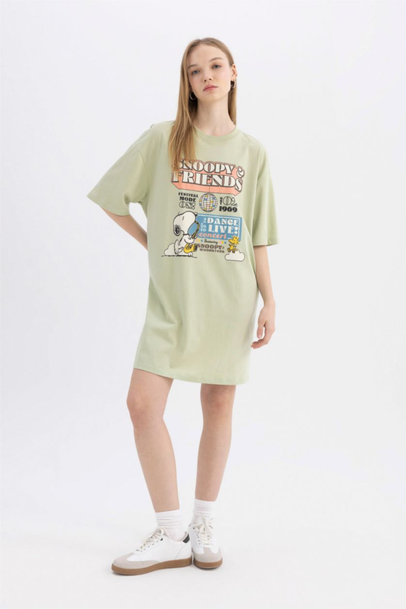 FEMME Vert Clair Mini Robe imprimée à Manches Courtes Col Rond