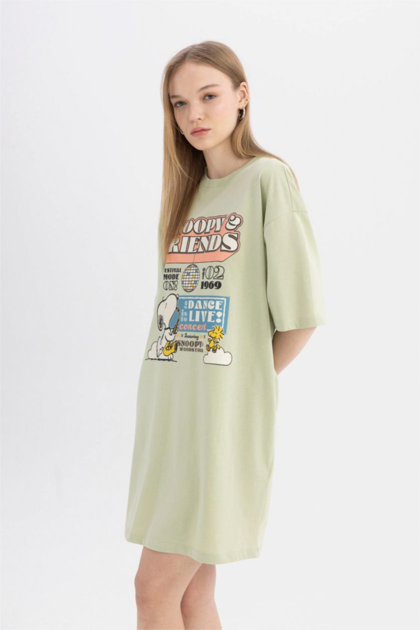 FEMME Vert Clair Mini Robe imprimée à Manches Courtes Col Rond