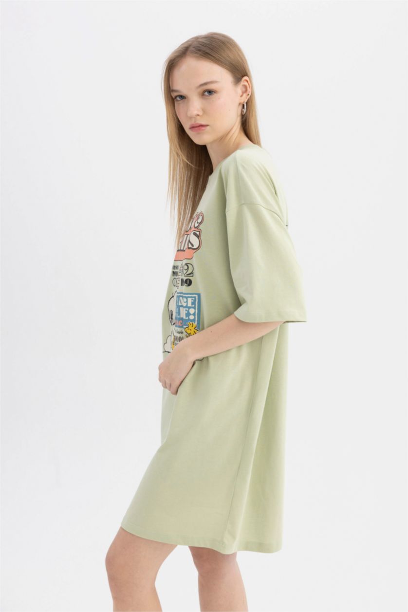 FEMME Vert Clair Mini Robe imprimée à Manches Courtes Col Rond