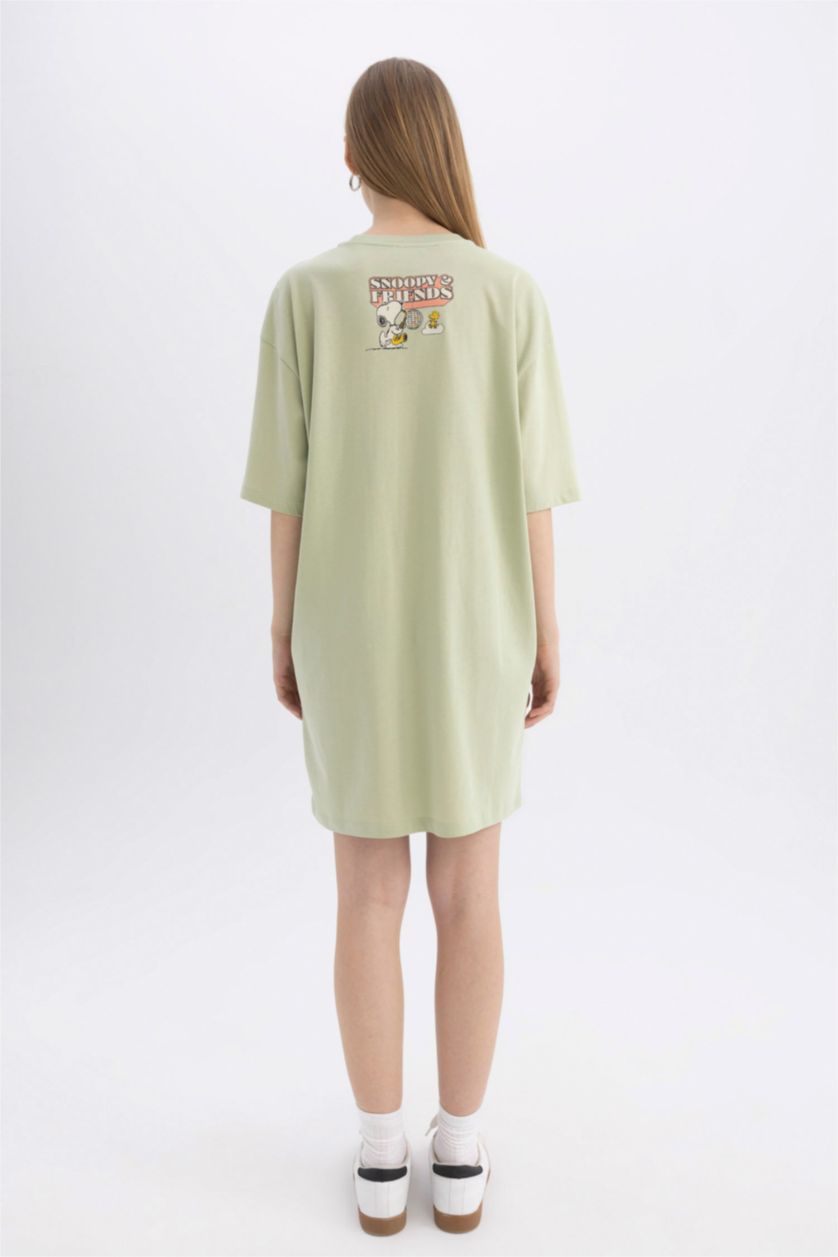 FEMME Vert Clair Mini Robe imprimée à Manches Courtes Col Rond