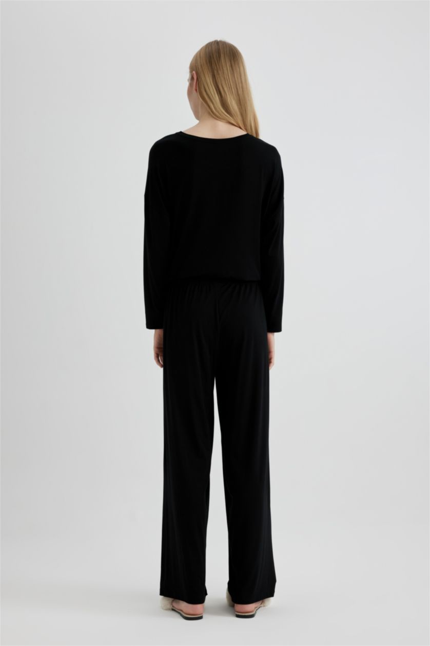 WOMAN Black Regular Fit Bamboo Casual Bottom