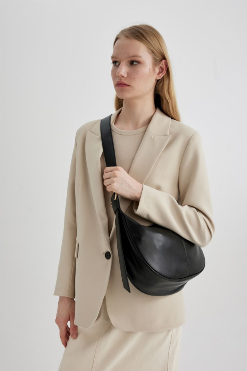 Kadın Siyah Suni Deri Çapraz Çanta