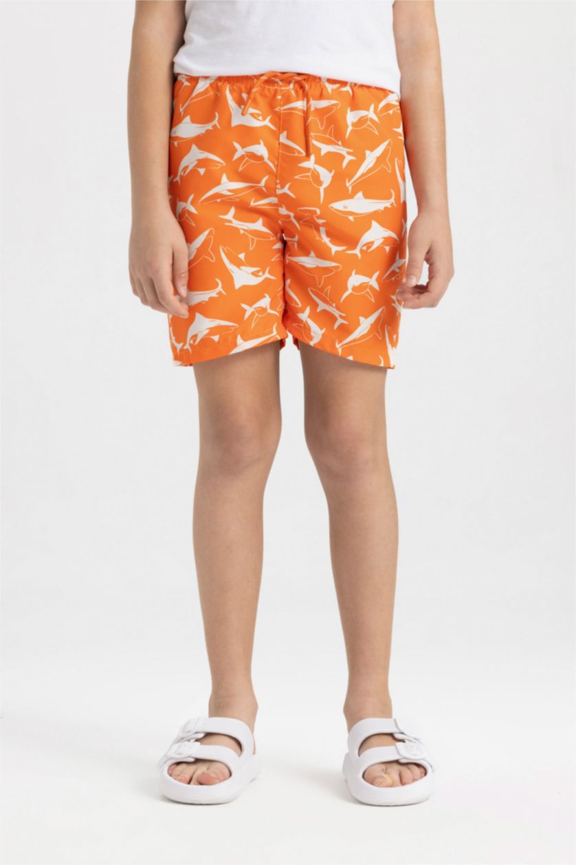 أولادي برتقالي شورت بحر اولادي كحلي بطبعة سمك