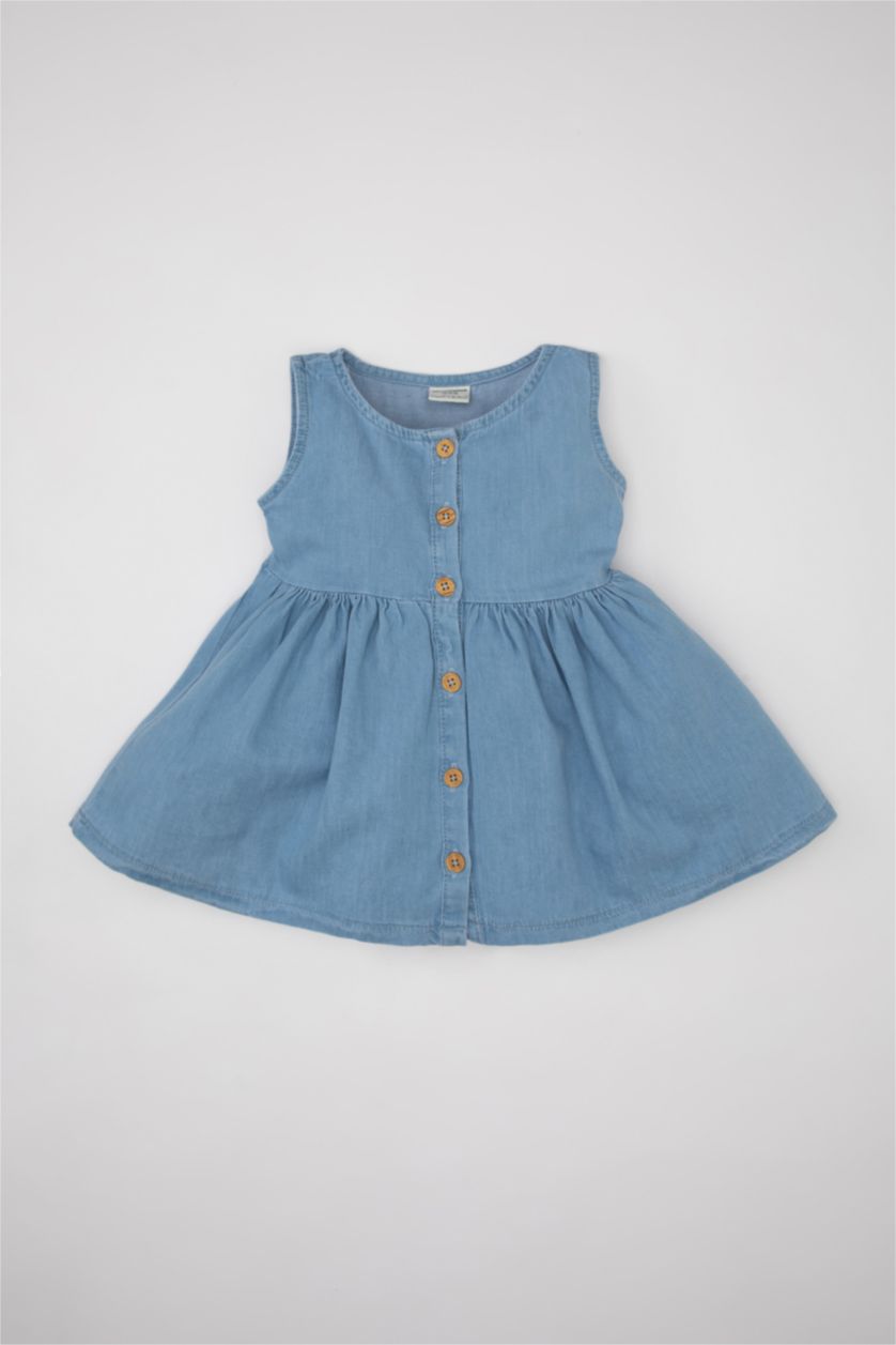 Baby Girl Blue Regular Fit Sleeveless Denim Dress