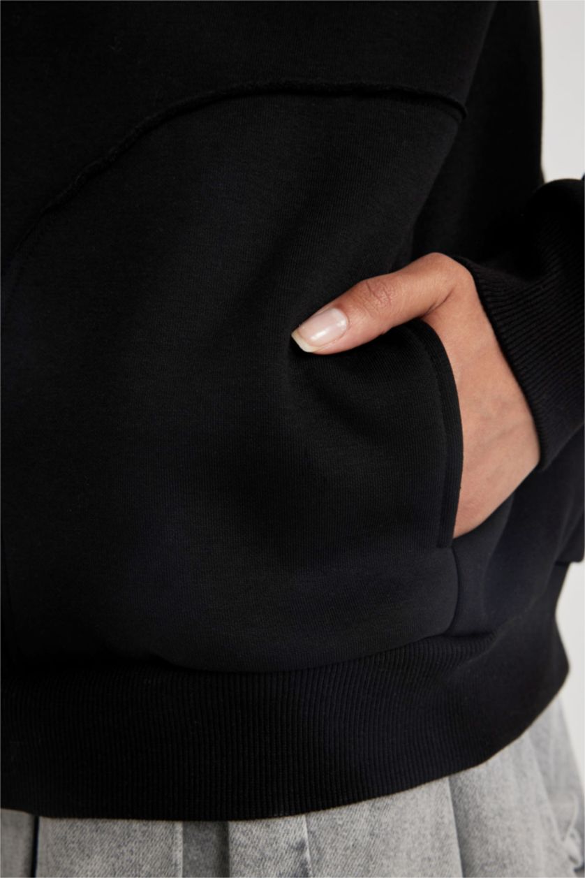 WOMAN Black College Collar Basic Thick Bomber Jacket