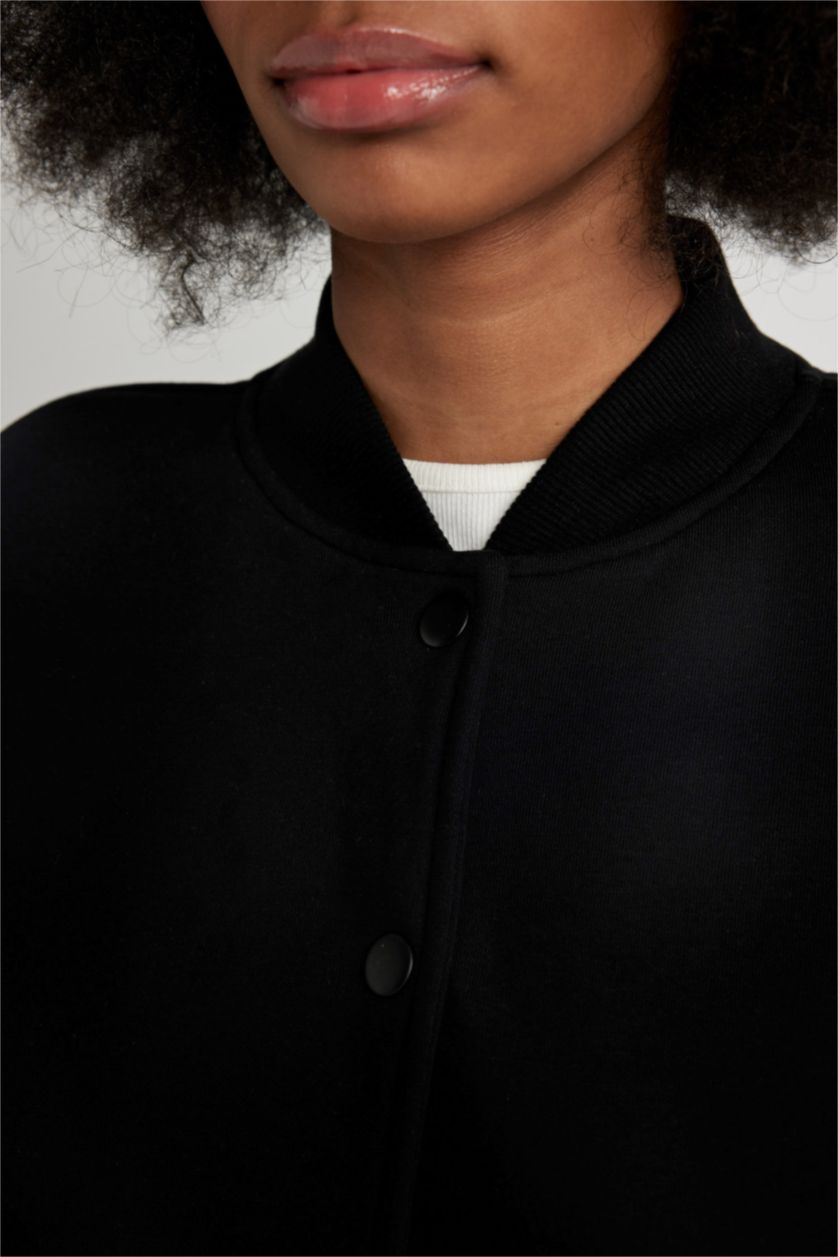 WOMAN Black College Collar Basic Thick Bomber Jacket