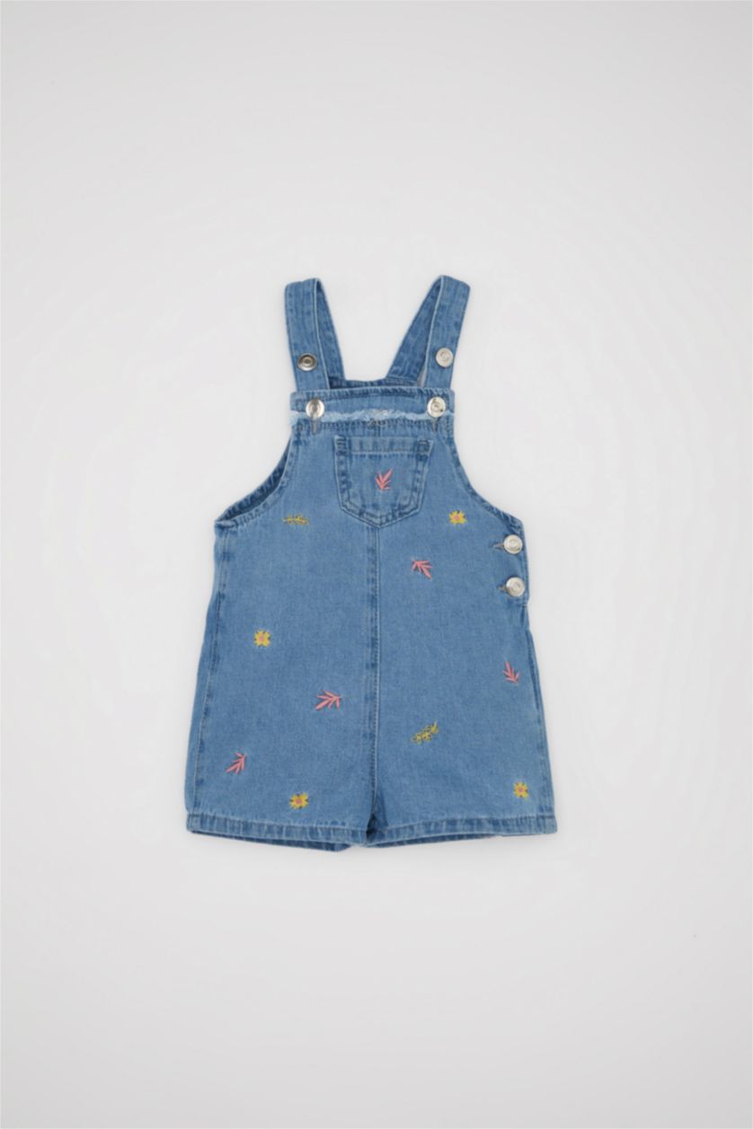 Baby Girl Blue Baby Girl Embroidered Denim Jumpsuit