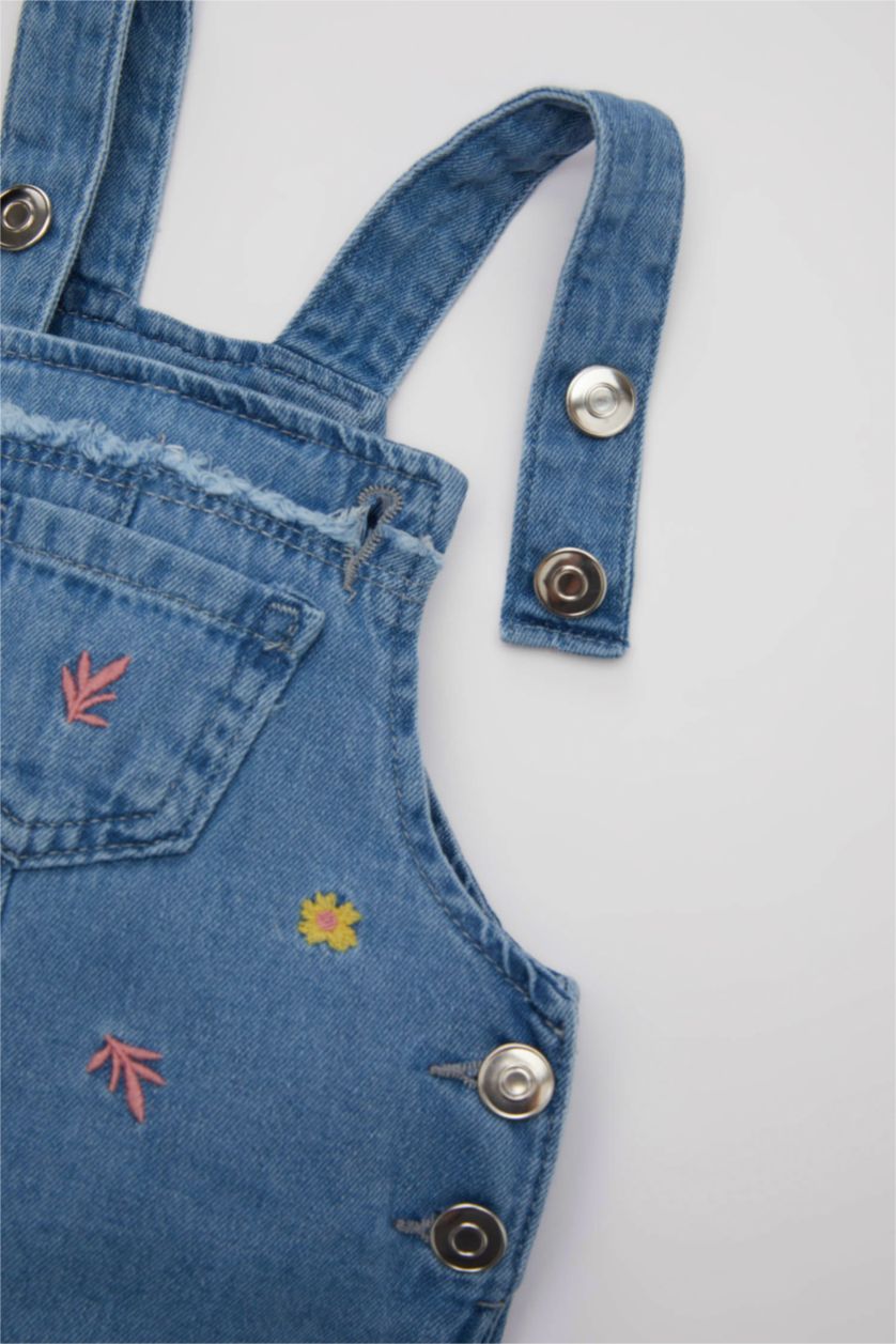 Baby Girl Blue Baby Girl Embroidered Denim Jumpsuit