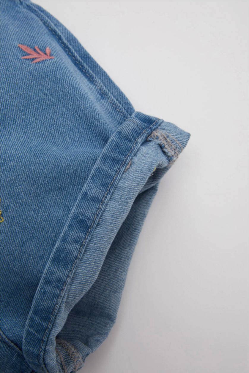 Baby Girl Blue Baby Girl Embroidered Denim Jumpsuit
