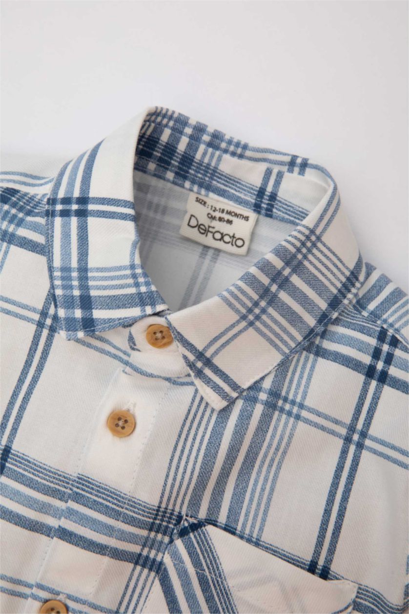 Erkek Bebek Lacivert Erkek Bebek Kareli Twill Gömlek Pantolon 2'li Takım