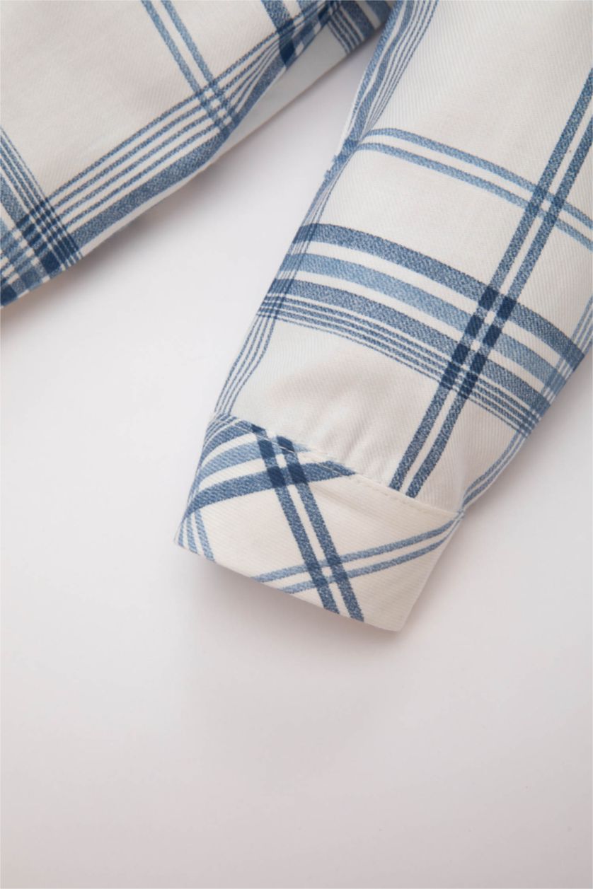 Erkek Bebek Lacivert Erkek Bebek Kareli Twill Gömlek Pantolon 2'li Takım