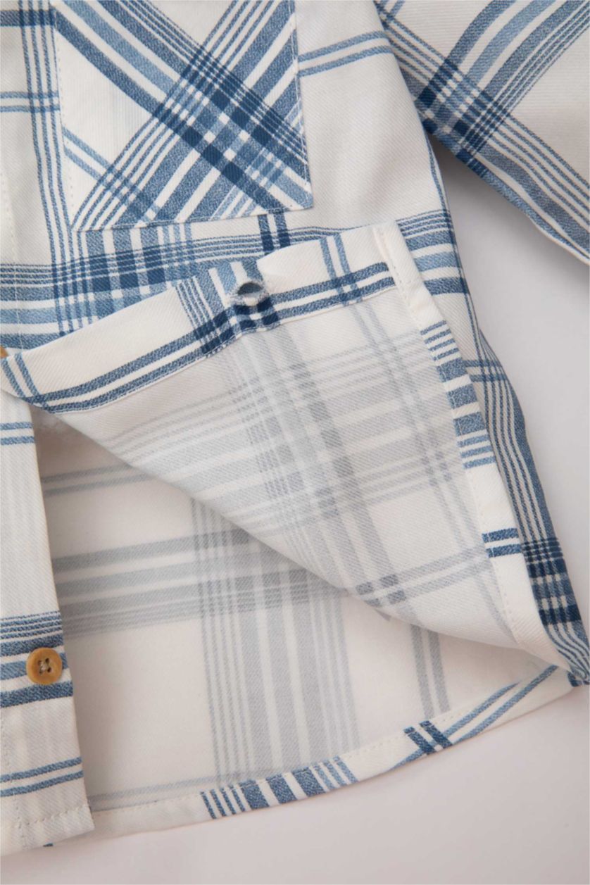 Erkek Bebek Lacivert Erkek Bebek Kareli Twill Gömlek Pantolon 2'li Takım