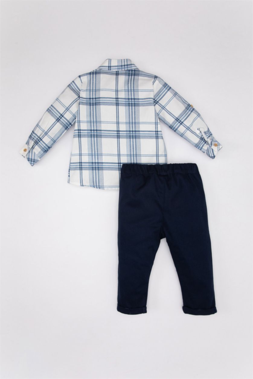 Erkek Bebek Lacivert Erkek Bebek Kareli Twill Gömlek Pantolon 2'li Takım