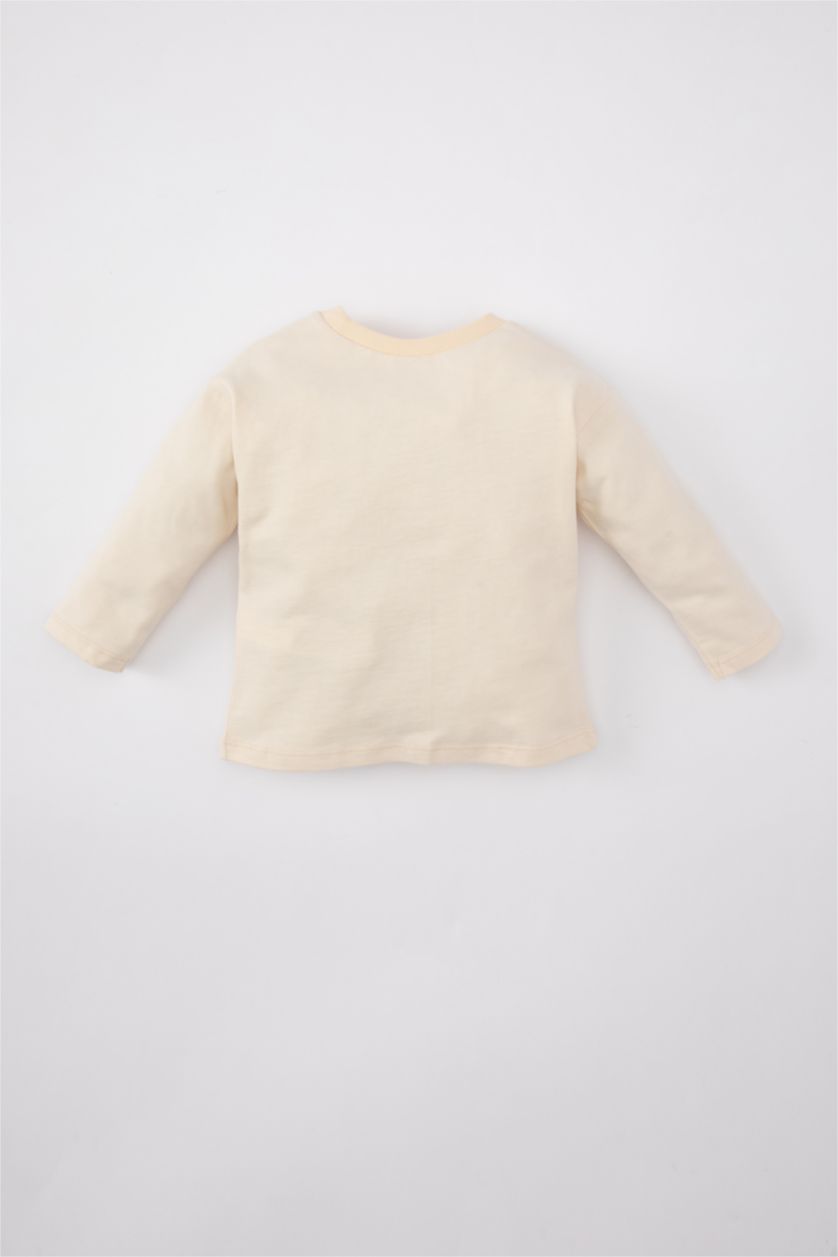 BÉBÉ GARÇON Beige Clair T-Shirt Col Rond imprimé Ours à Manches Longues pour Bébé Garçon