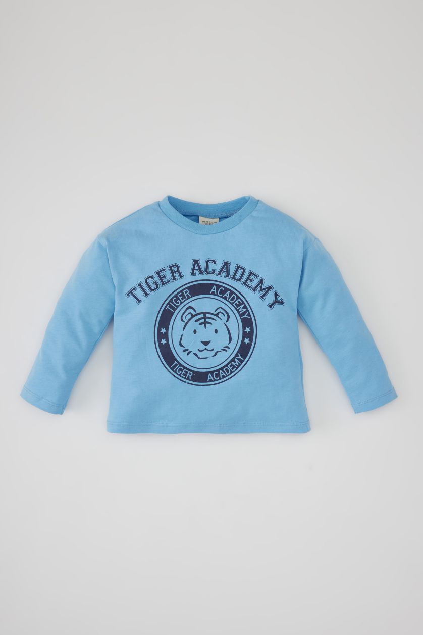 BABY BOY Blue Baby Boy Regular Fit Crew Neck Tiger Pattern T-Shirt
