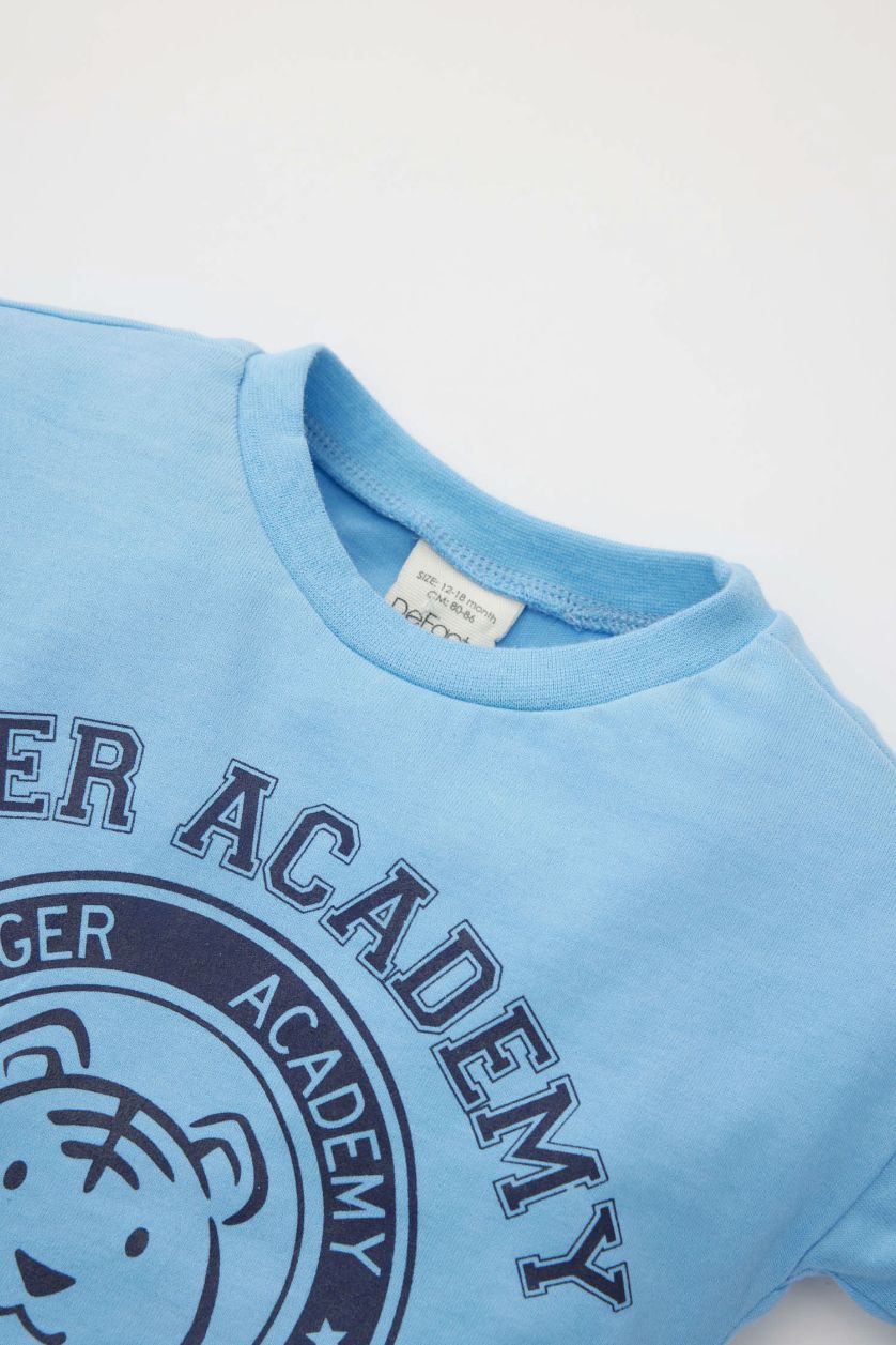 BABY BOY Blue Baby Boy Regular Fit Crew Neck Tiger Pattern T-Shirt