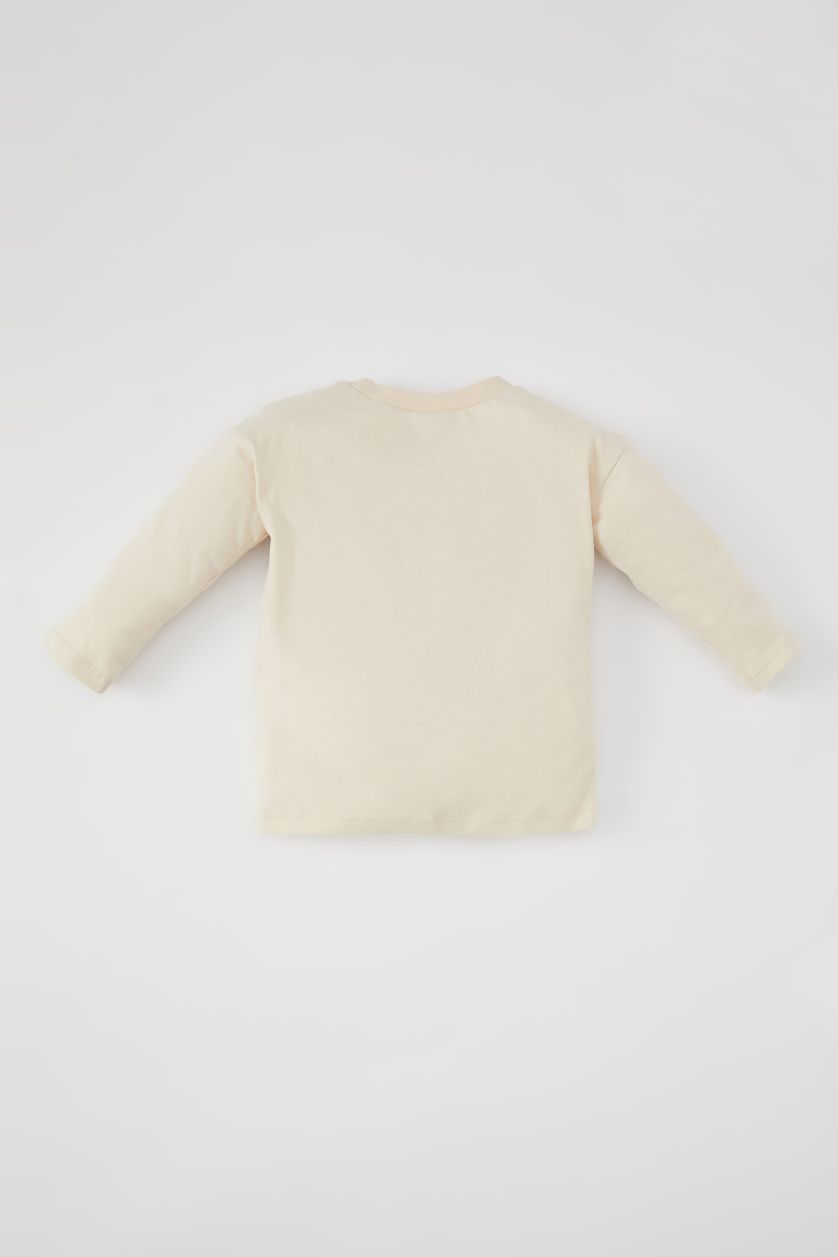 BABY BOY Beige Baby Boy Crew Neck Printed Long Sleeve T-Shirt