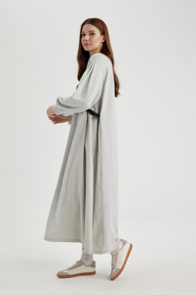 Kadın Optik Gri Melanj Penye Elbise