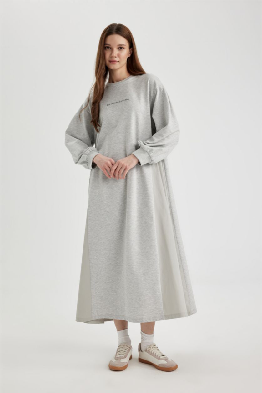 Kadın Optik Gri Melanj Penye Elbise