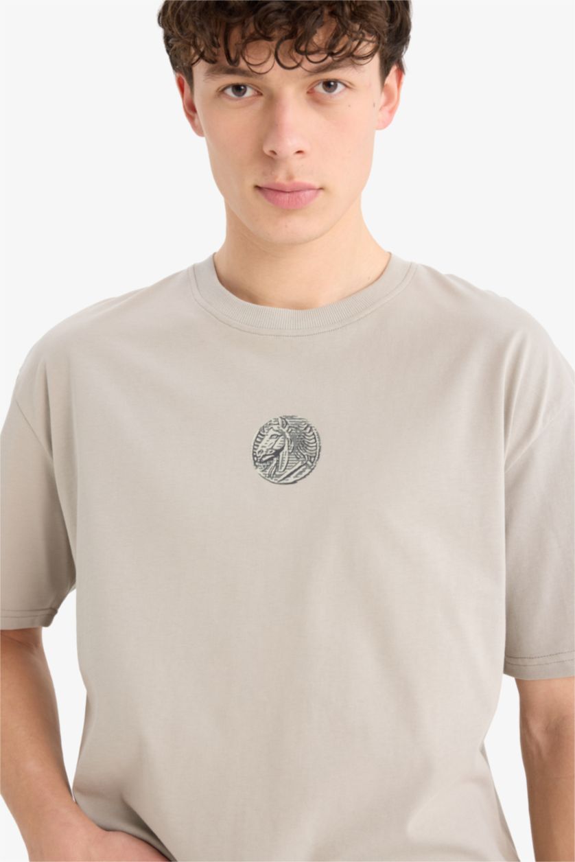 MAN Grey Oversize Crew Neck Back Printed Short Sleeve T-Shirt