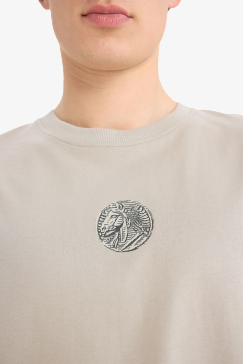 MAN Grey Oversize Crew Neck Back Printed Short Sleeve T-Shirt