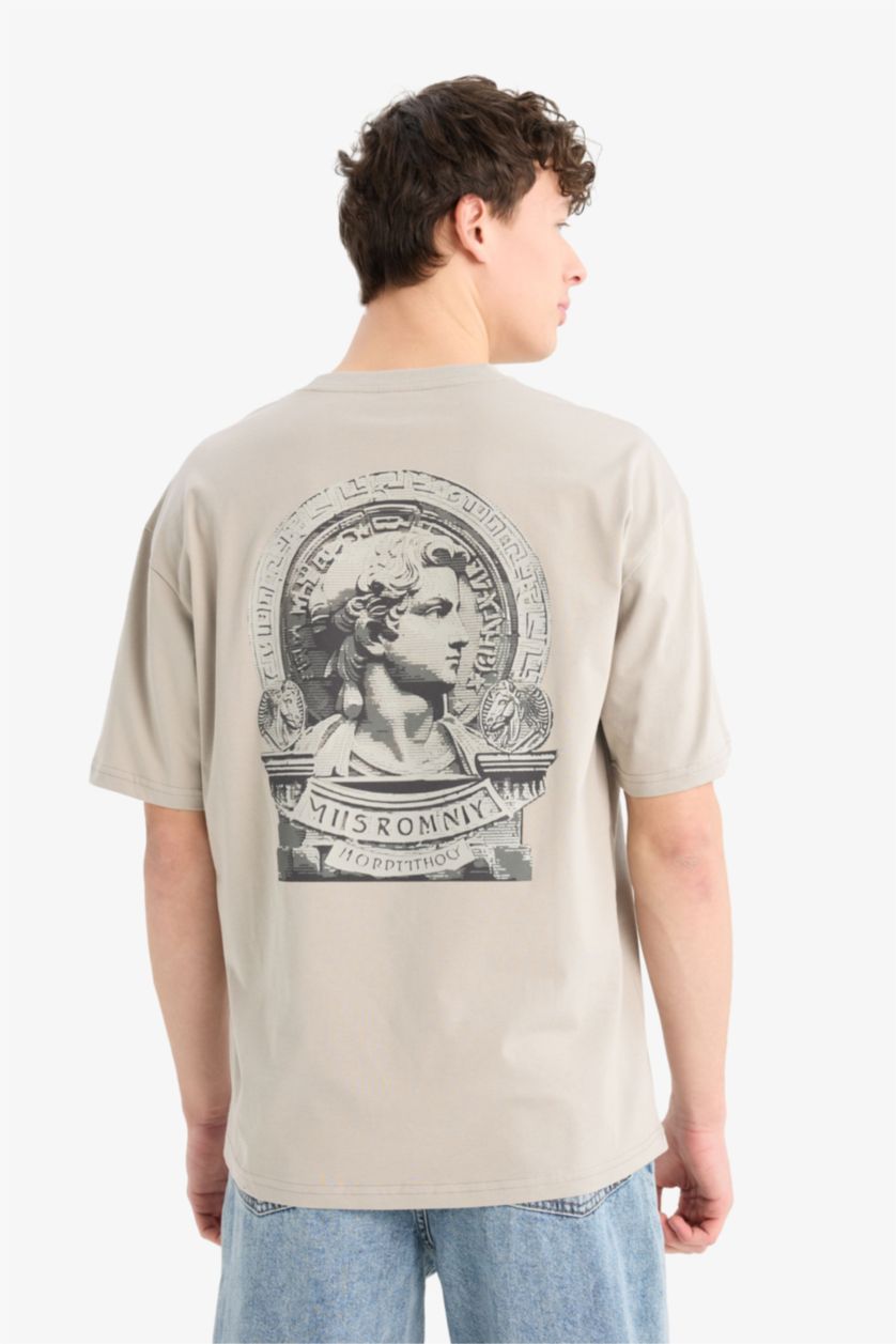 MAN Grey Oversize Crew Neck Back Printed Short Sleeve T-Shirt