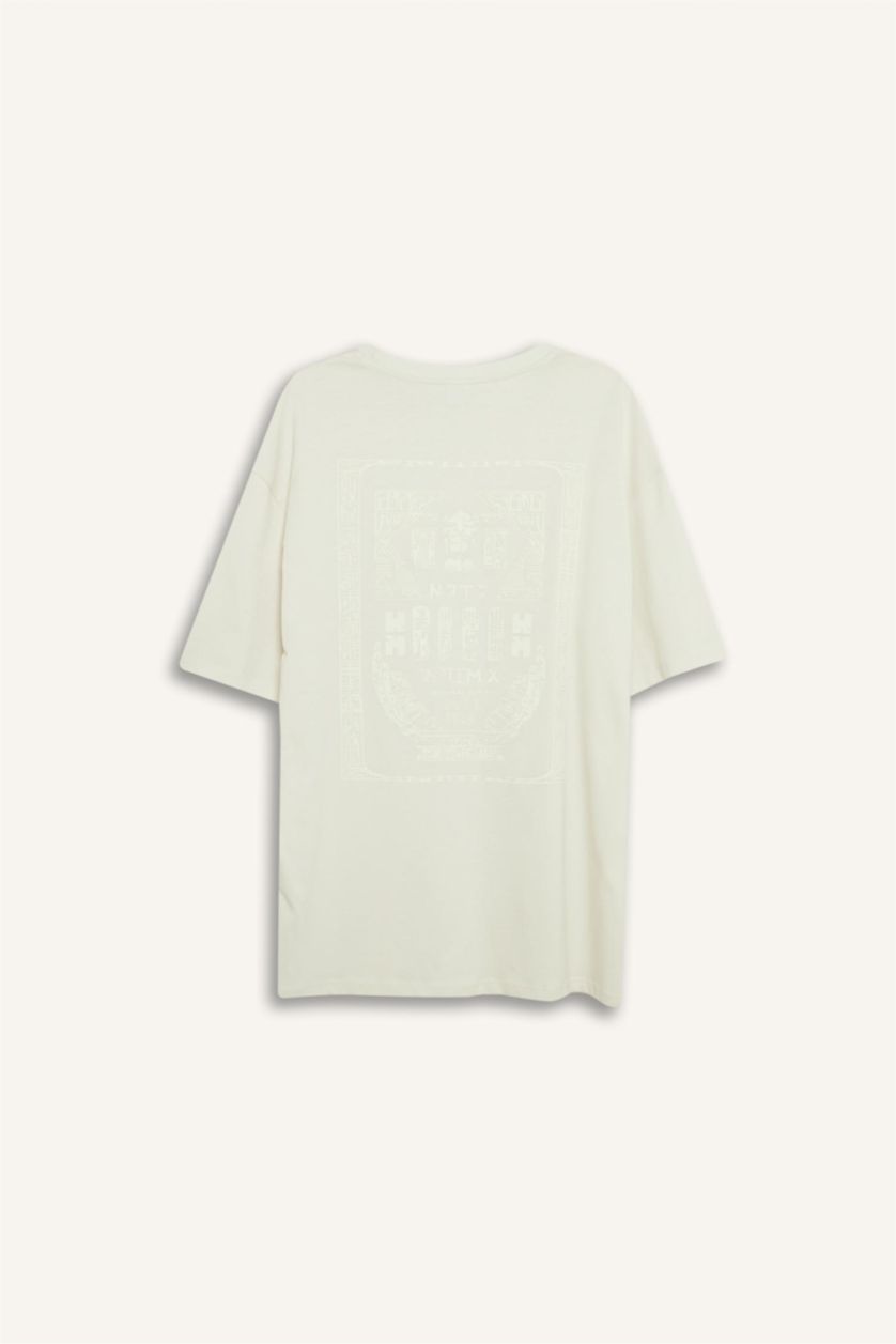 رجال بيج فاتح تيشيرت نص ردن اوفر سايز بياقة مستديرة