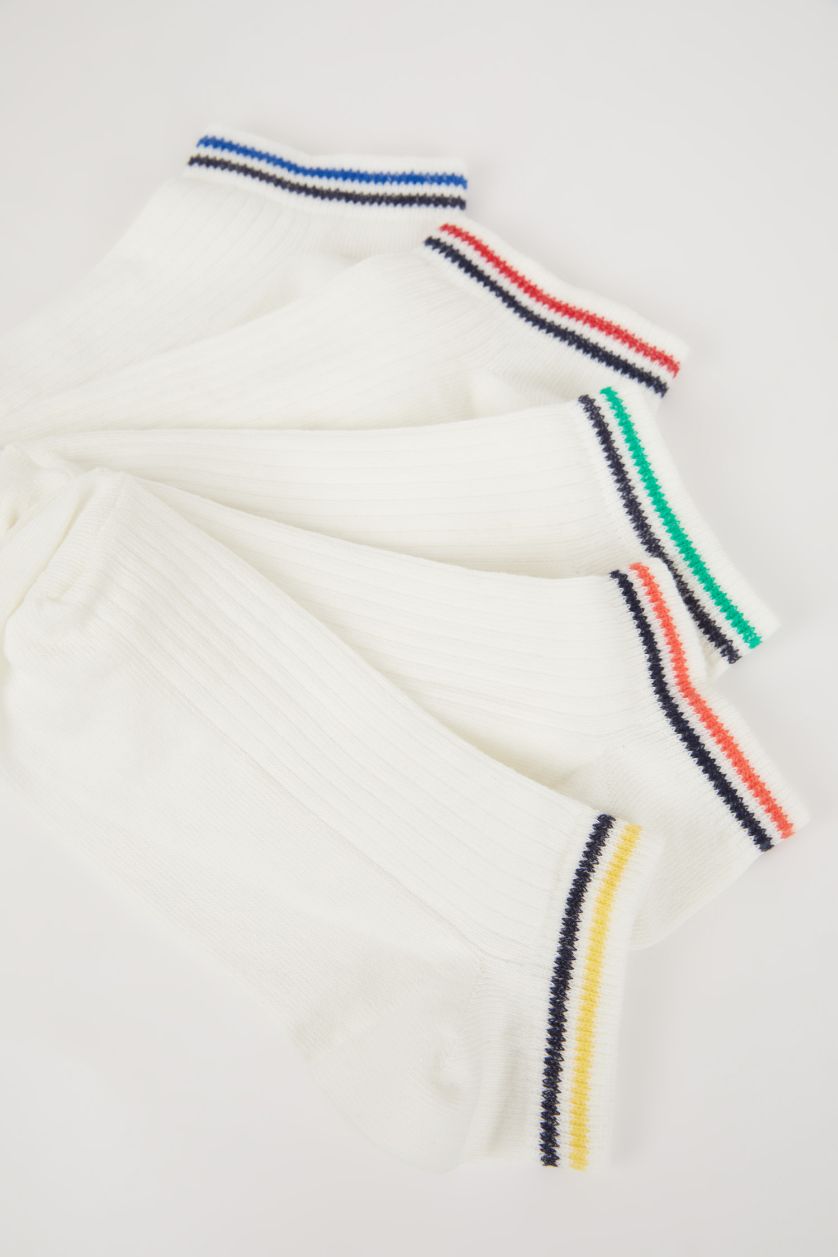 Erkek Çocuk - Genç Erkek Beyaz Erkek Çocuk 5'li Pamuklu Patik Çorap