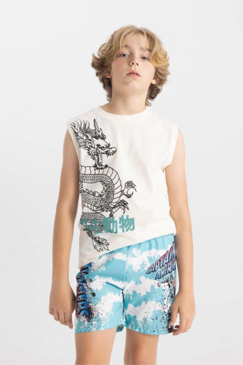 Erkek Çocuk - Genç Erkek Koyu Deniz Mavisi Marvel Avengers Deniz Şortu Erkek Çocuk