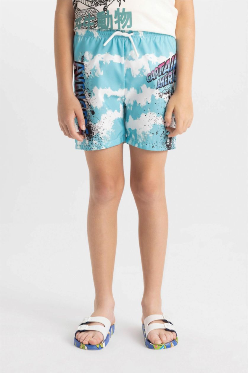 Erkek Çocuk - Genç Erkek Koyu Deniz Mavisi Marvel Avengers Deniz Şortu Erkek Çocuk