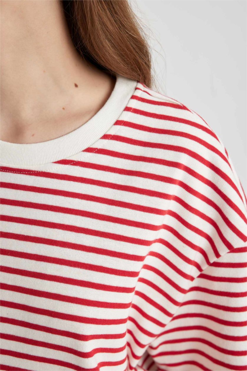 FEMME Rouge T-Shirt Oversize Rayé Manches Courtes à Col Rond