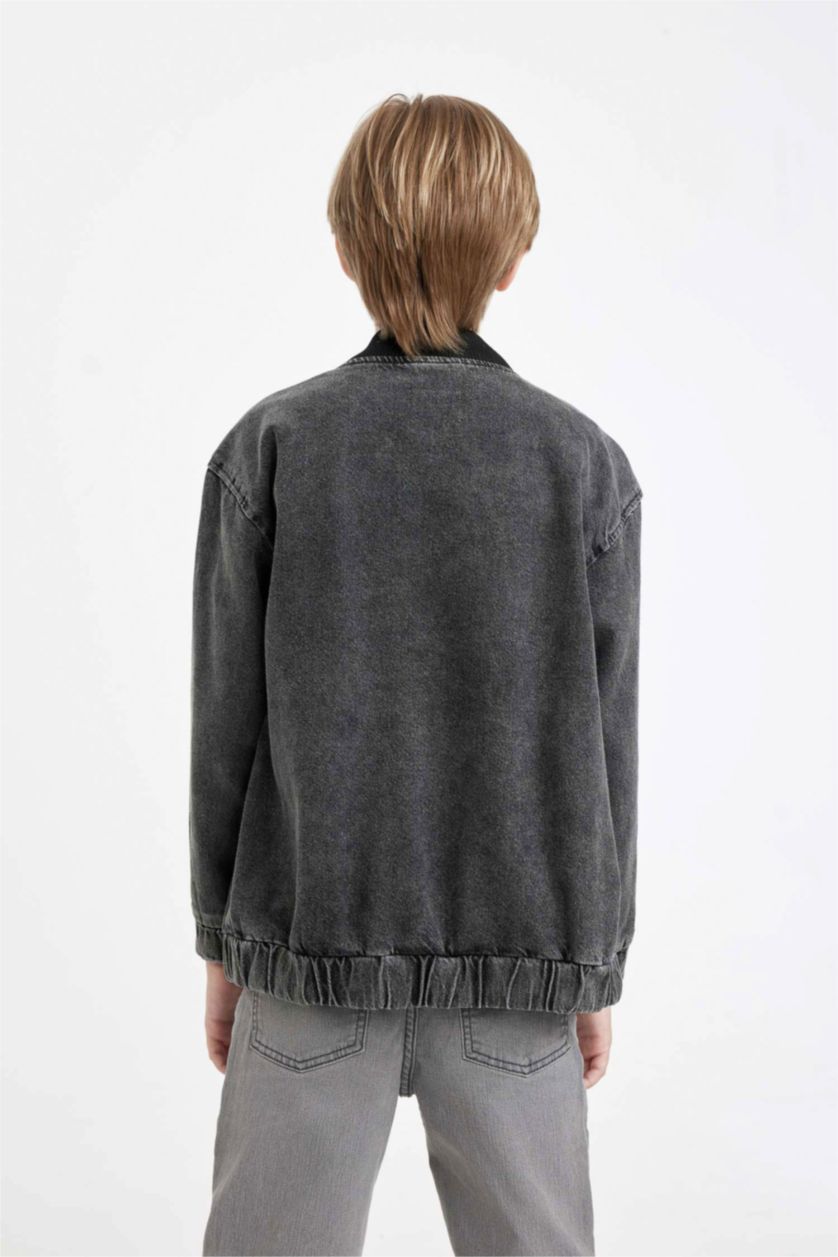 أولادي رمادي جاكيت بومبر جينز اولادي بياقة كوليج