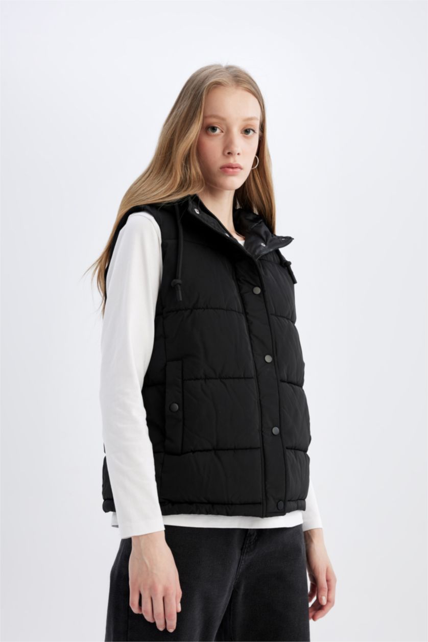 FEMME Noir Gilet à Capuche imperméable zippé à coupe régulière avec poches