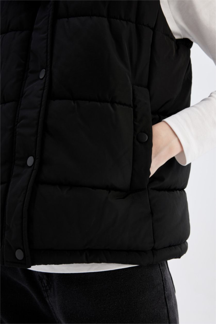 FEMME Noir Gilet à Capuche imperméable zippé à coupe régulière avec poches