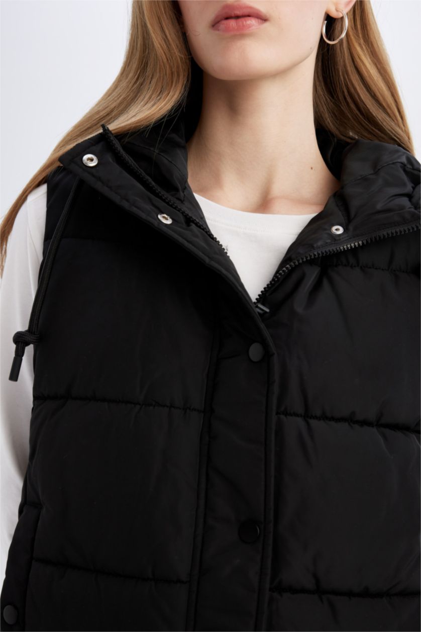 FEMME Noir Gilet à Capuche imperméable zippé à coupe régulière avec poches