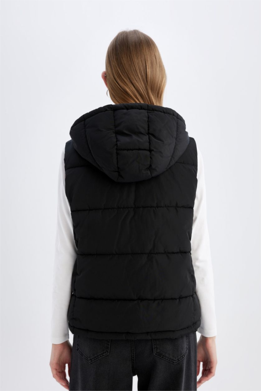 FEMME Noir Gilet à Capuche imperméable zippé à coupe régulière avec poches