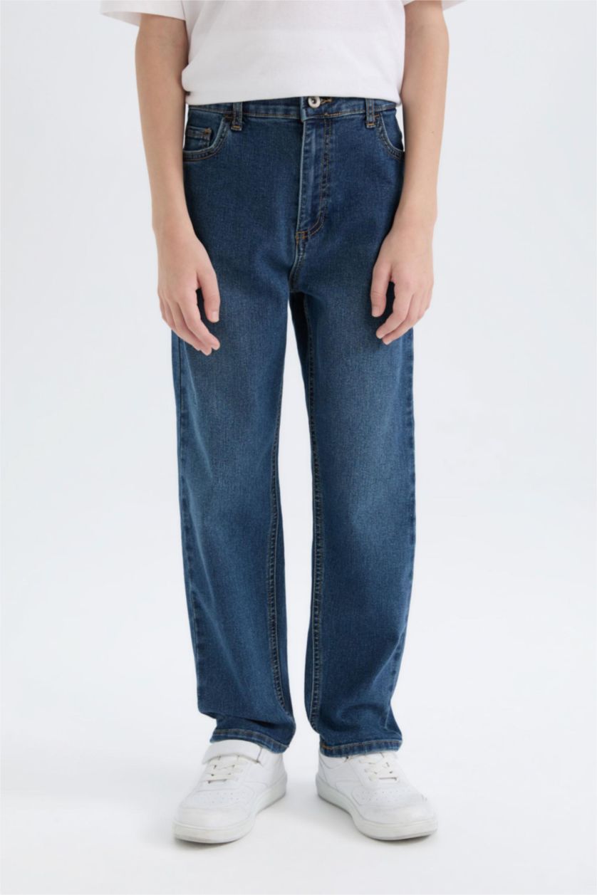 Erkek Çocuk - Genç Erkek Mavi Erkek Çocuk Loose Fit Düz Paça Basic Düz Jean Pantolon