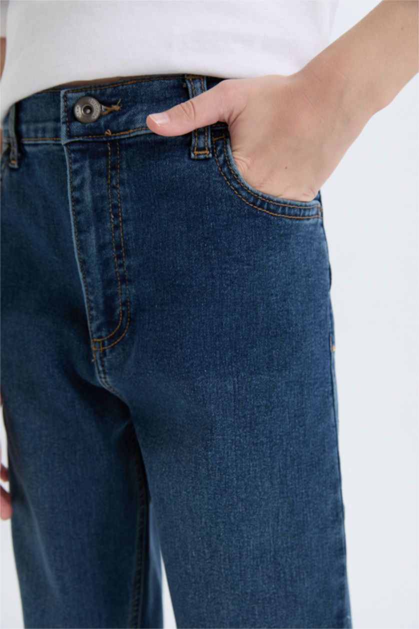Erkek Çocuk - Genç Erkek Mavi Erkek Çocuk Loose Fit Düz Paça Basic Düz Jean Pantolon